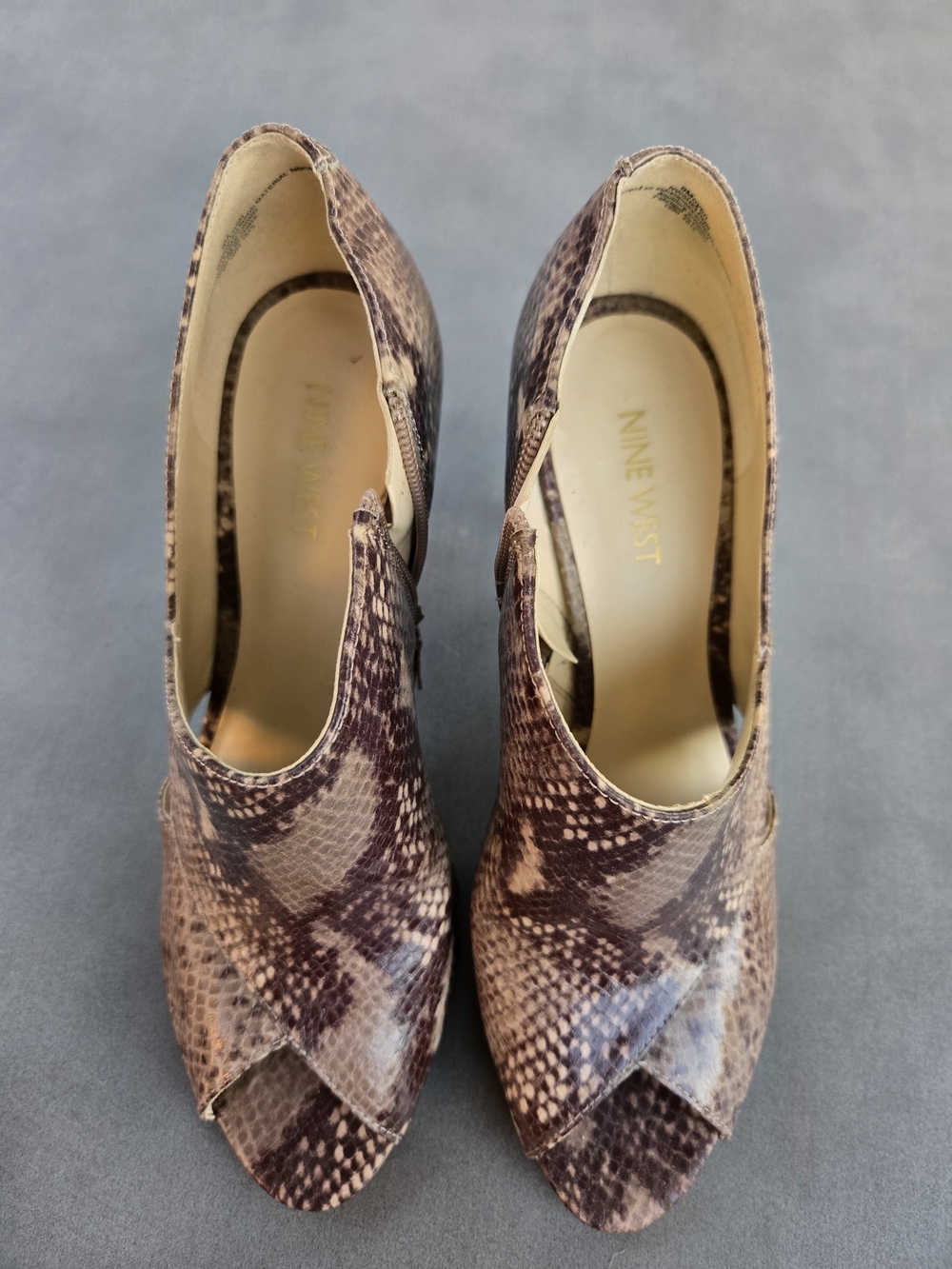 Nine West Women's Brown Snakeskin Peep Toe Heels